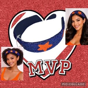 Houston Astros Beaded Star Headband Blue & Orange Game Day Hair Accessory NWT
